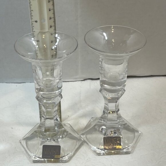 VTG MIKASA Countess Crystal Candleholders Set of 2 Original Box 5.5" Tall - Picture 9 of 11